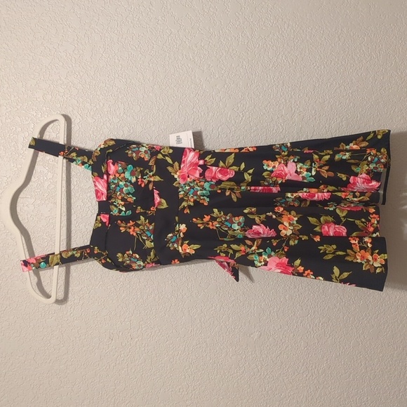 Ixia retro black pink floral spring fling fit and flare sleeveless mini dress - Picture 3 of 12